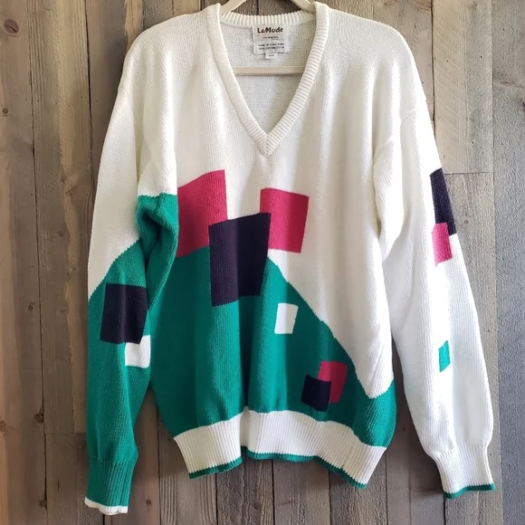 Vintage LaMode Sweater L Large 90's V-Neck Oversized - Picture 1 of 5